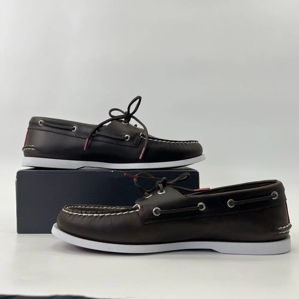 Sperry Top Sider Loafers Mens 13W Brown Leather Ties Boat Shoe 2 Eye